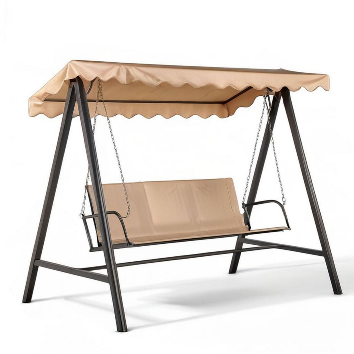 3-Sitzer Hollywoodschaukel mit Sonnendach, Beige/Schwarz, 170 x 110 x 153 cm