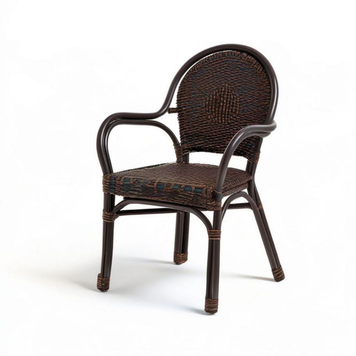 Gartenstuhl mit Armlehnen, dunkelbraun, 56 x 60 x 89 cm, PE-Rattan und Stahl