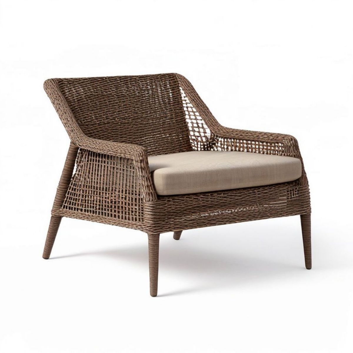 Rattan-Armlehnstuhl mit Sitzkissen Braun/Beige, 78 x 75 x 76 cm