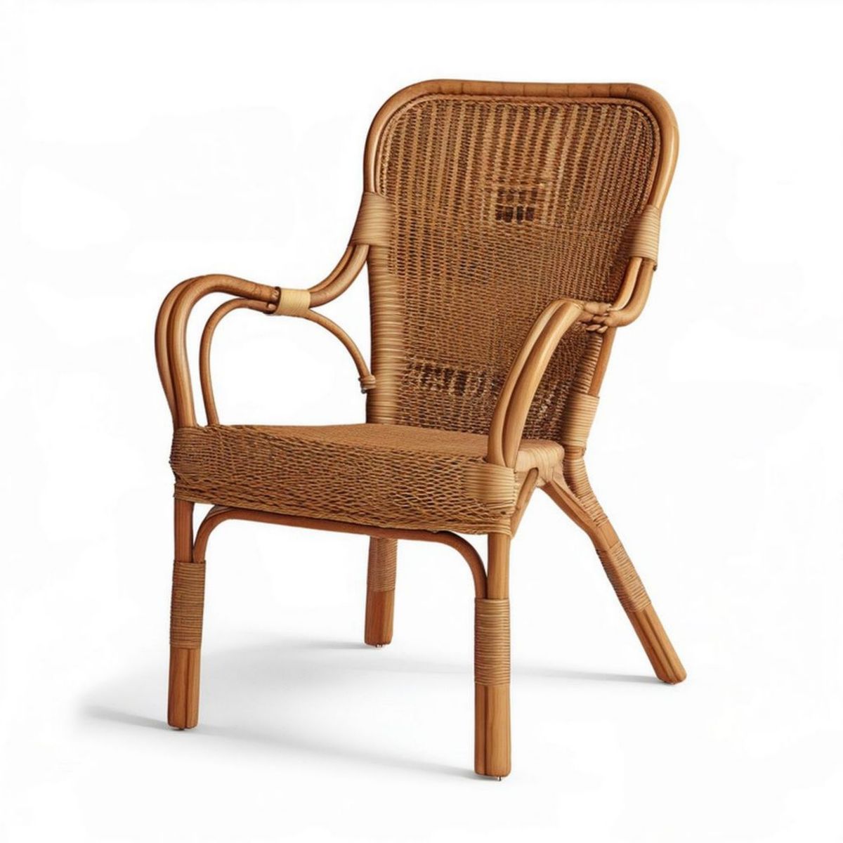 Rattan-Gartenstuhl mit Armlehnen, Naturbraun, 60 x 65 x 100 cm