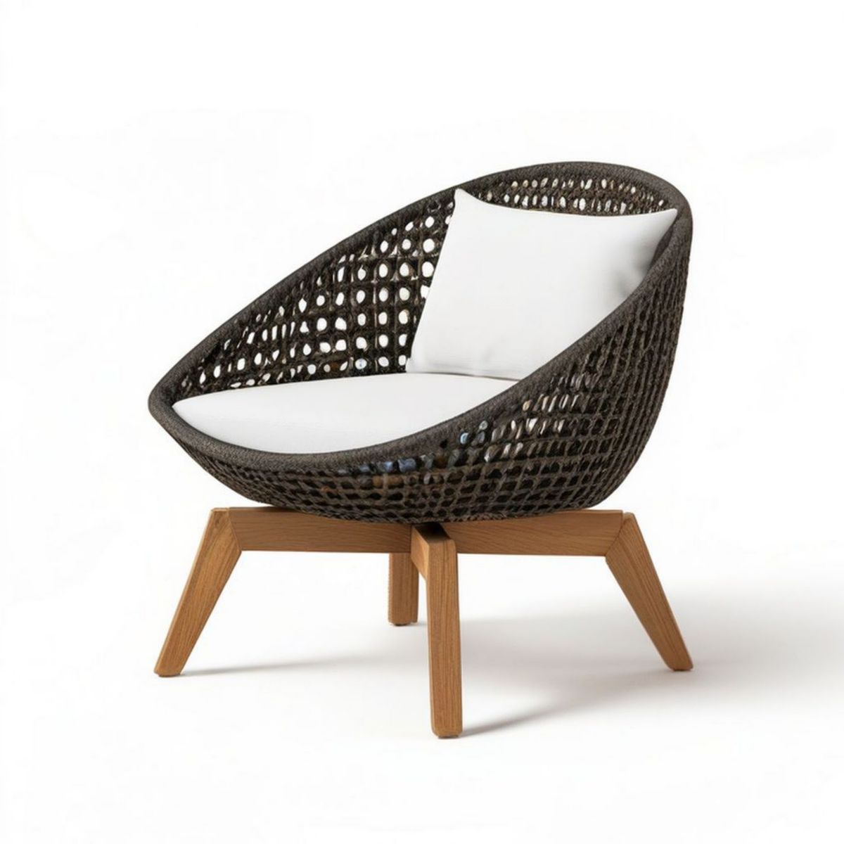 Loungesessel aus PE-Rattan mit Akazienholzgestell Schwarz/Weiss/Naturbraun 80 x 75 x 78 cm