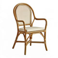 Rattan-Gartenstuhl mit Armlehnen und Sitzkissen, Naturbraun/Beige, 58 x 65 x 98 cm