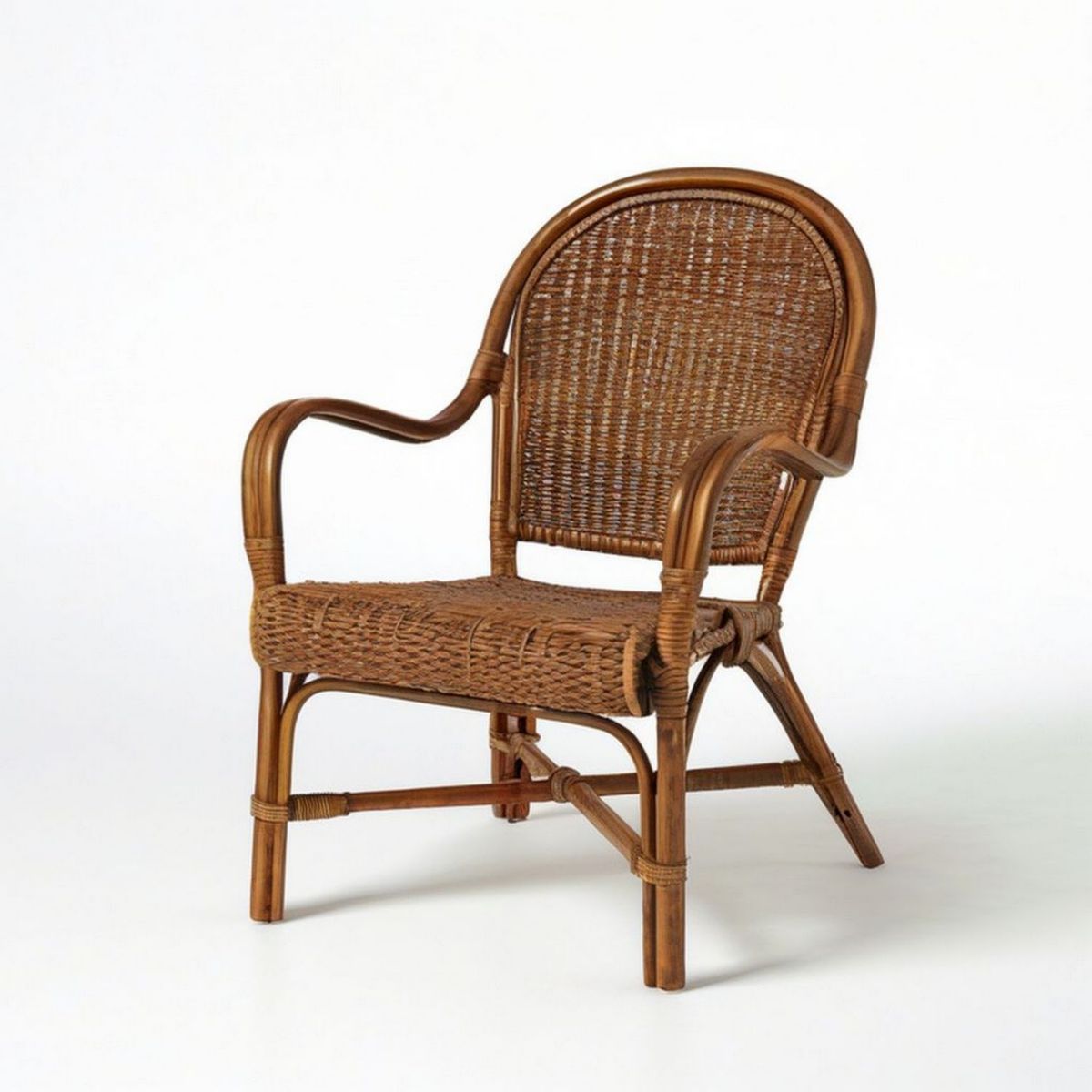 Rattan-Armlehnstuhl Braun, 60 × 65 × 95 cm
