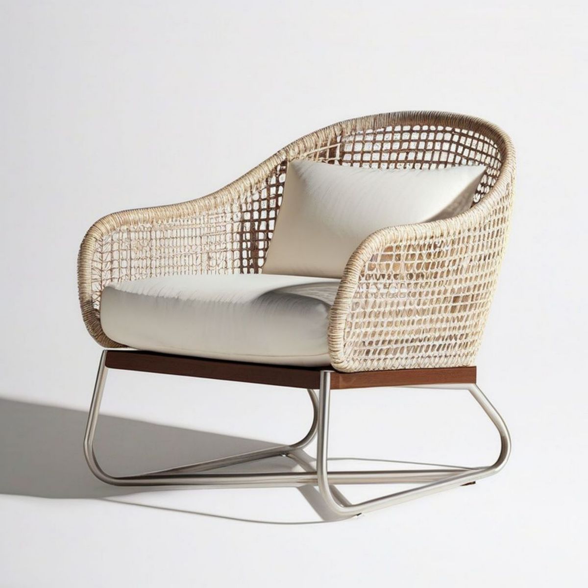 Garten-Loungesessel mit Kufen, 75 x 85 x 78 cm, Naturweiss, Braun und Silber
